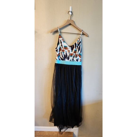 Rowdy Crowd Clothing Aztec Cowgirl Tulle Maxi Dress SZ Small Southwestern - Picture 1 of 12